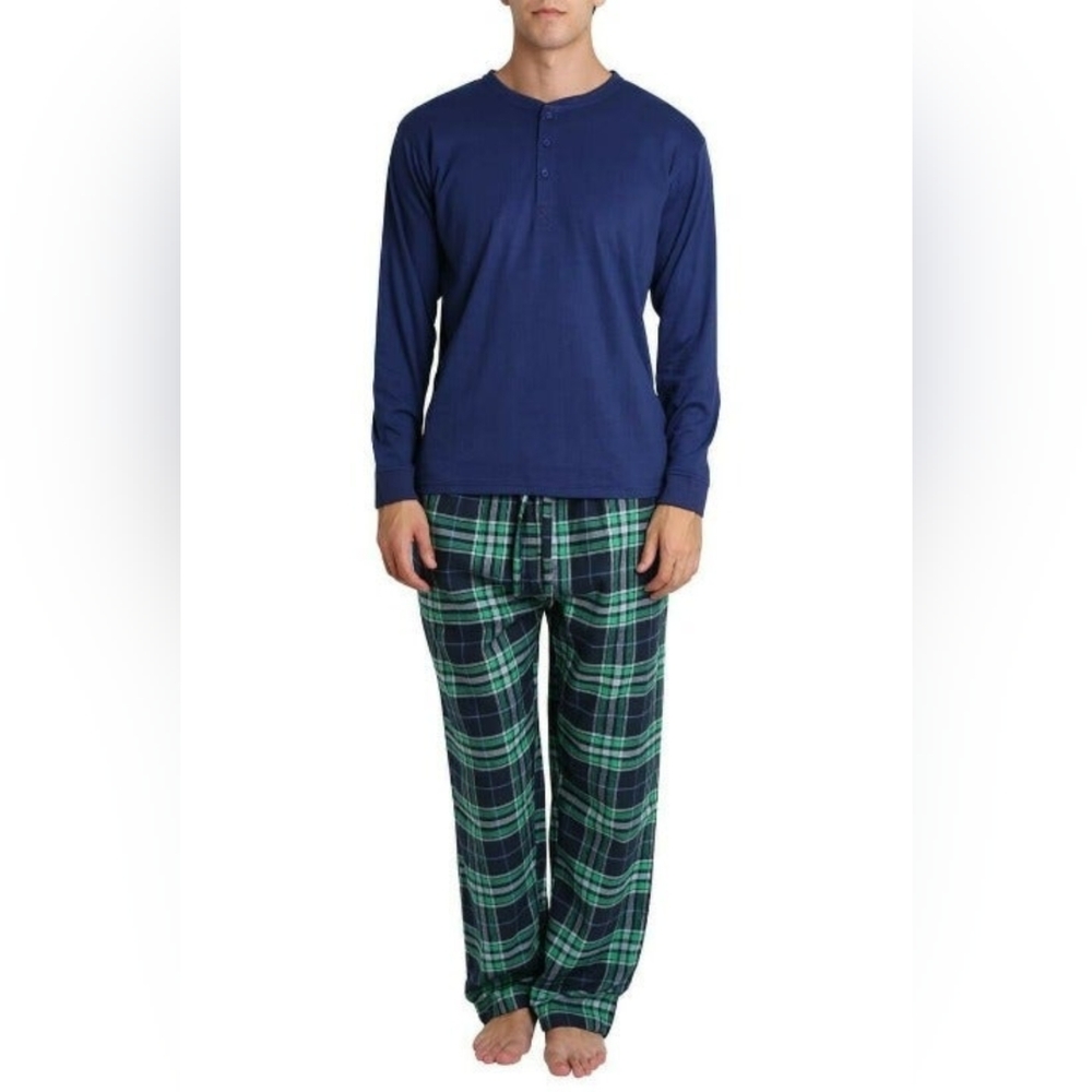 Sleep Hero Flannel Plaid Pajama Set Size M Navy/Green